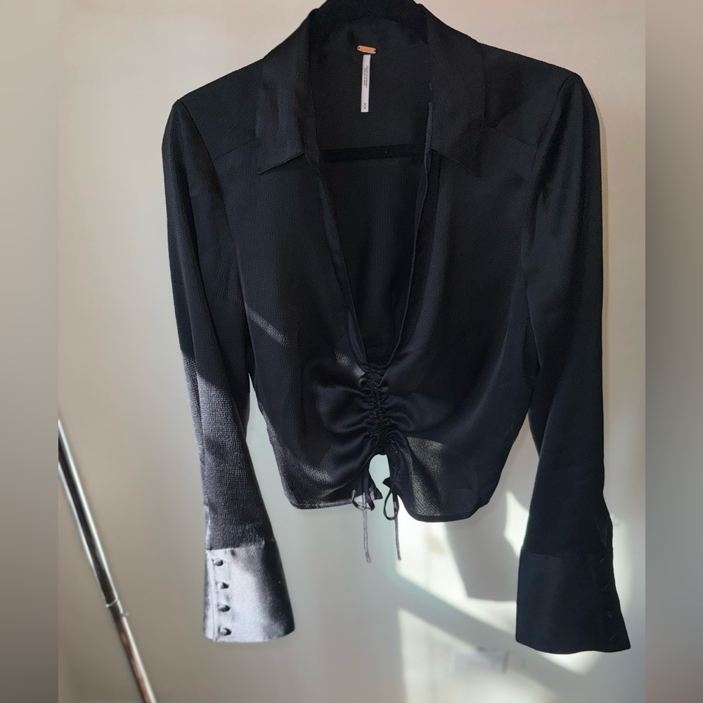 Free People Black Ruched Blouse - Picture 5 of 6